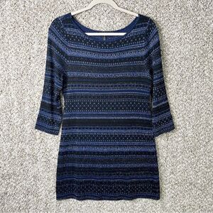 White House Black Market Sweater Women’s M Fair Isle Blue & Black Knit Tunic